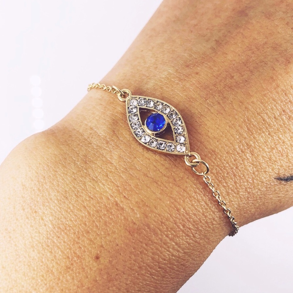 GOLD-TONE EVIL EYE LUCKY CHAIN LINK BRACELET